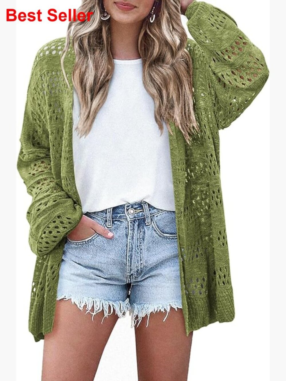 Lightweight Crochet Cardigan Long Sleeve Open Front Knit Sweater - Picture 1 of 7